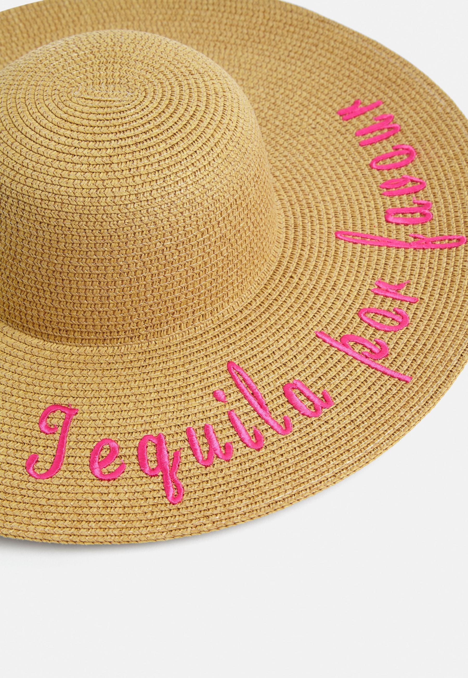 Embroidered slogan straw hat